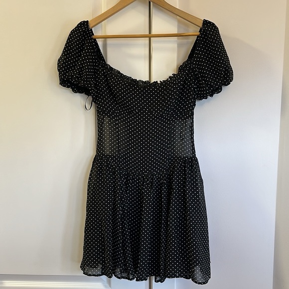 NEW Reformation Davonne Mini  Dress in Black Polkadot Frill Detail | size 0 - Picture 10 of 13